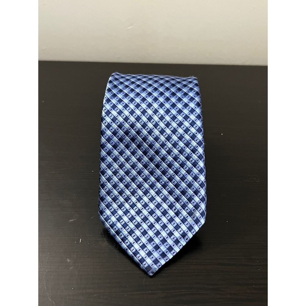 Bruno Piattelli Mens Blue Geometric Slim Silk Tie Hand Made 3 Inch Width